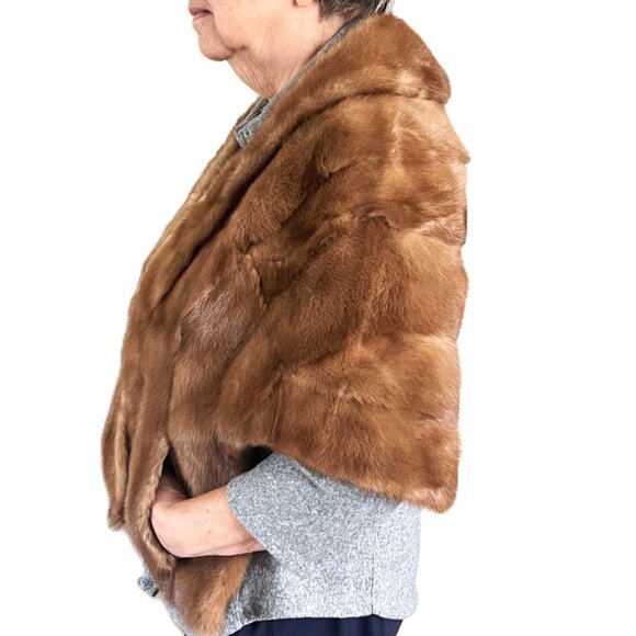 VTG 1960s Genuine Mink Fur Stole Shawl Wrap Brown Satin Lined JC Penney Pockets - Picture 2 of 11